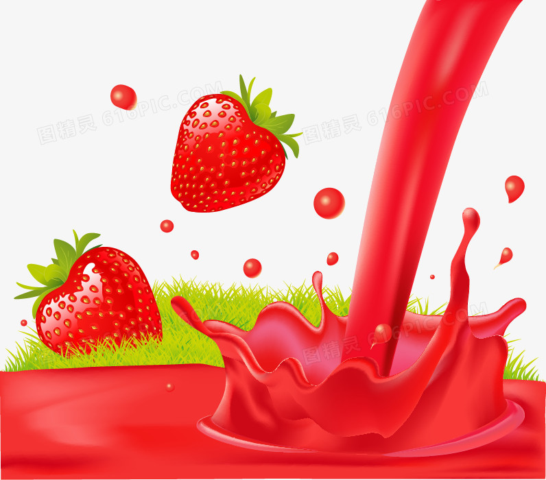 奶昔汤汁草莓汁卡通手绘草莓汁元素pngpsd鲜美的橙汁和草莓汁pngpsd