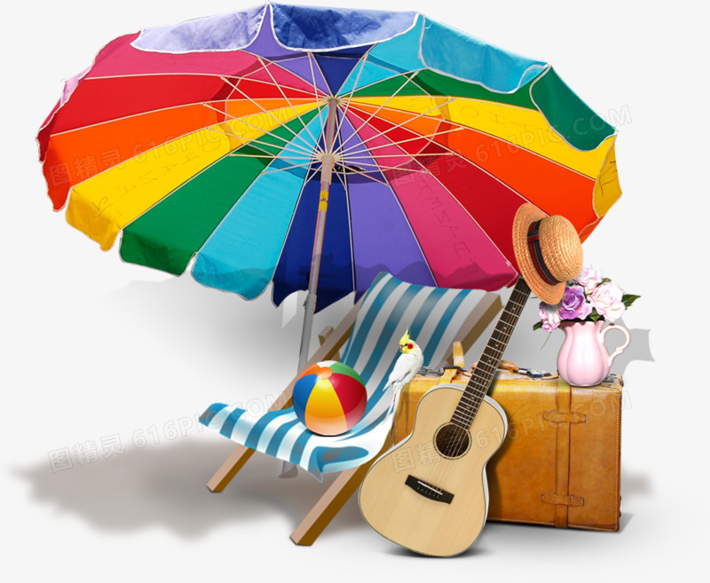 太阳伞沙滩椅小提琴夏日海报素材