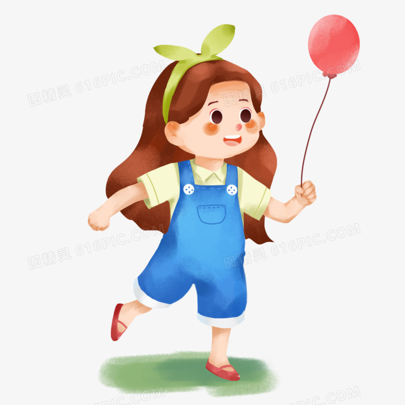 卡通拿气球的可爱女孩免抠元素