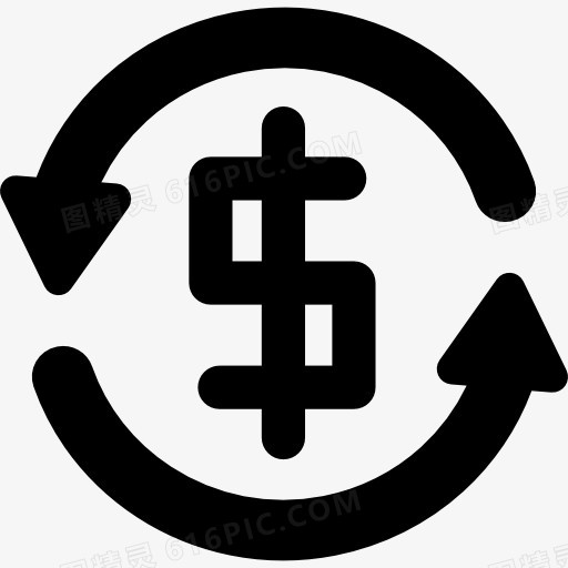 美元的货币符号的箭头逆时针圈图标