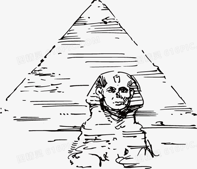 手绘古埃及金字塔狮身人面像线稿