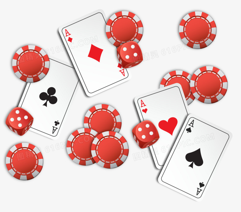 矢量手绘扑克牌骰子和筹码