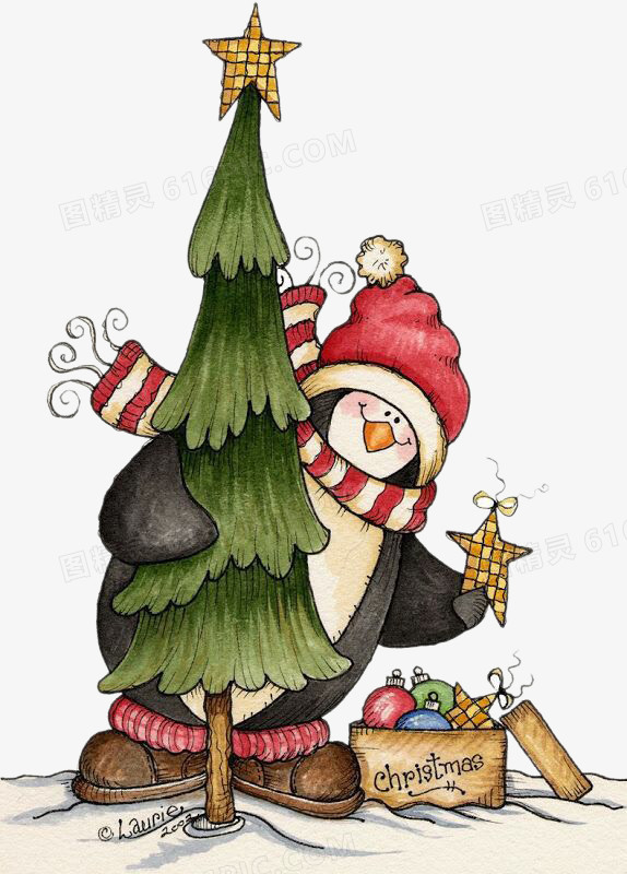 圣诞企鹅圣诞树与圣诞礼物
