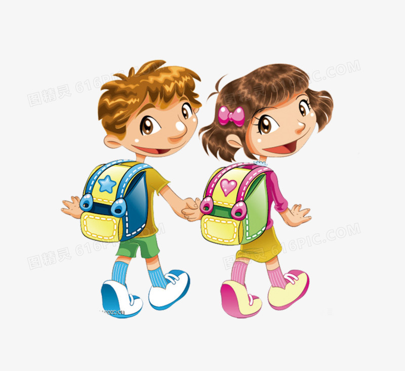 关键词:卡通人物男孩女孩背书包的学生图精灵为您提供卡通走路上学的