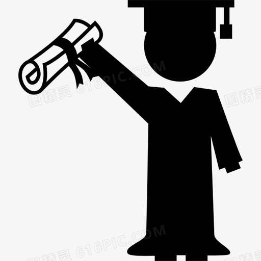 带毕业帽挥舞毕业证书的小人图标