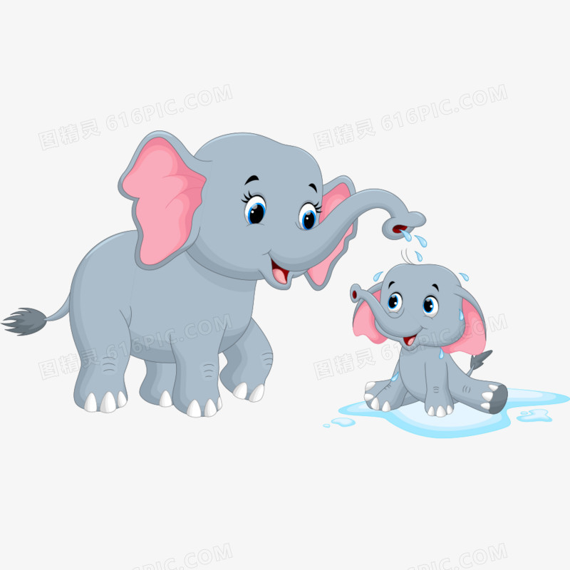 玩水的卡通大象