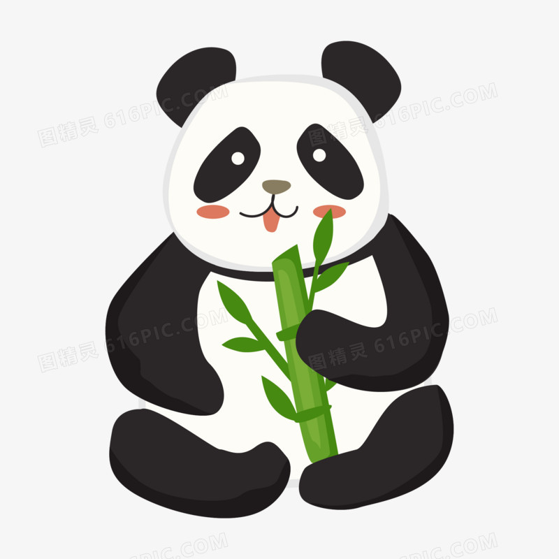 卡通手绘熊猫吃竹子免抠元素