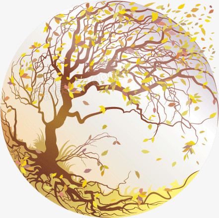 水晶球四季树秋天落叶矢量素材