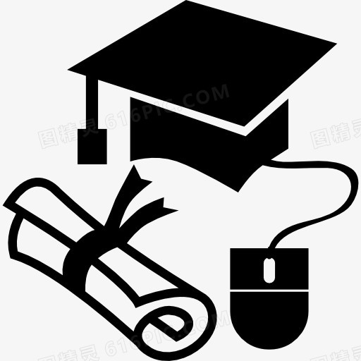 毕业帽和毕业证书与鼠标图标