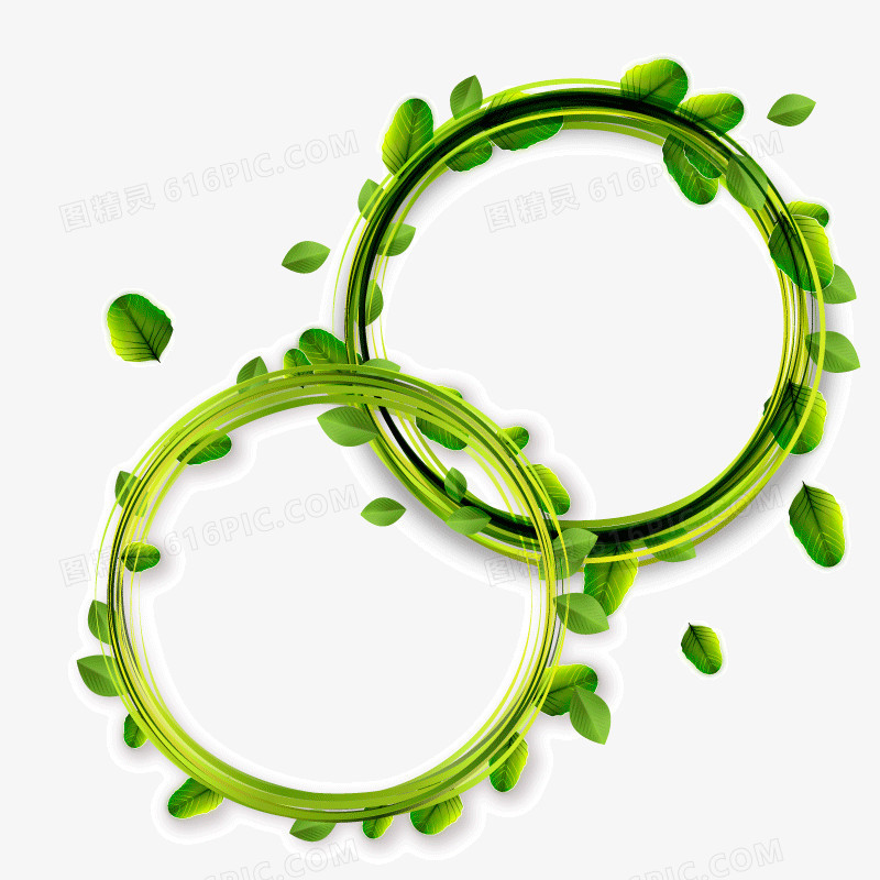 绿色 圆环  树叶 装饰图案  文案背景元素