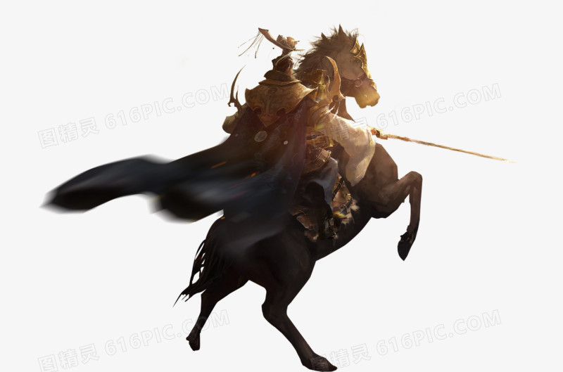 骑马的帝王背影古风手绘