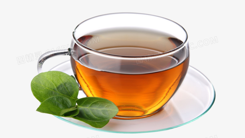 一杯红茶配绿叶清淡典雅