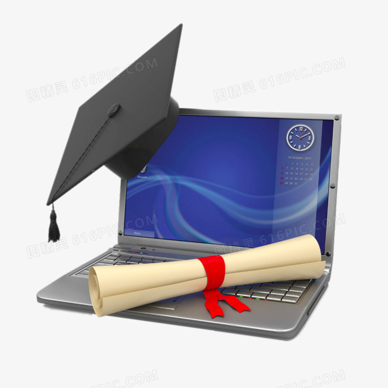 学士帽和笔记本电脑