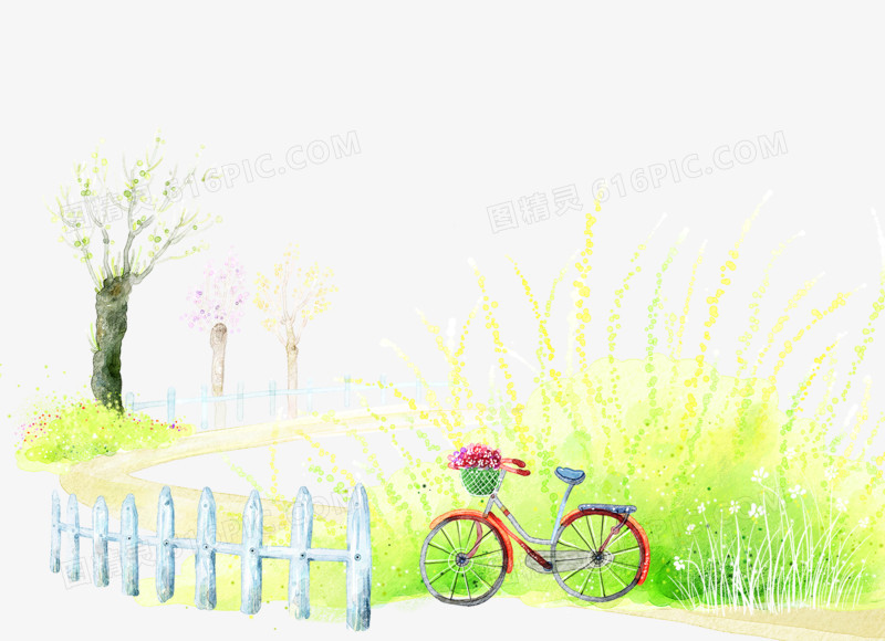关键词:              卡通手绘风景户外自行车绿树水彩画