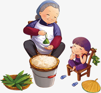 粽子食物奶奶孙女手绘端午节