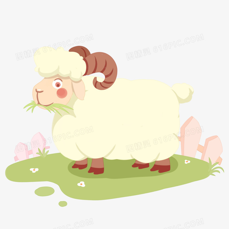手绘一只棉羊吃草素材