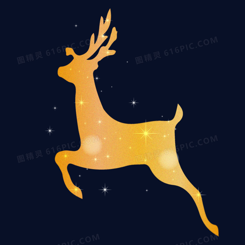 手绘圣诞节金色圣诞麋鹿素材