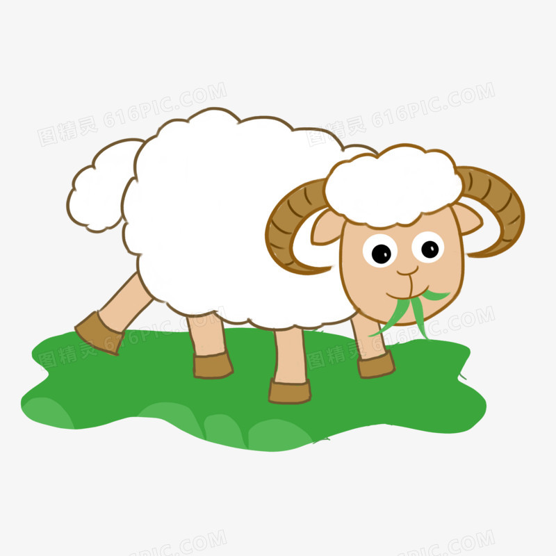 手绘羊吃草卡通免抠素材