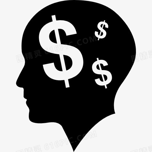 男人秃顶与美元符号作为思考钱图标