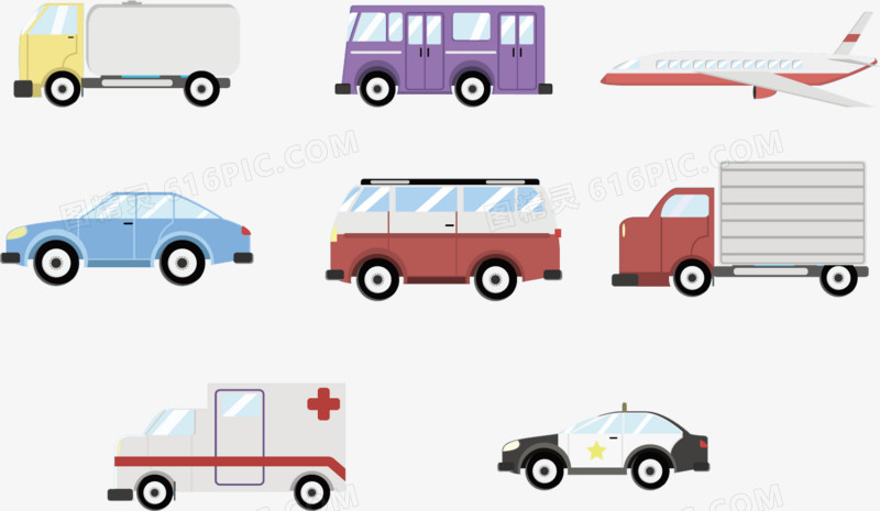 小轿车货车救护车等交通工具
