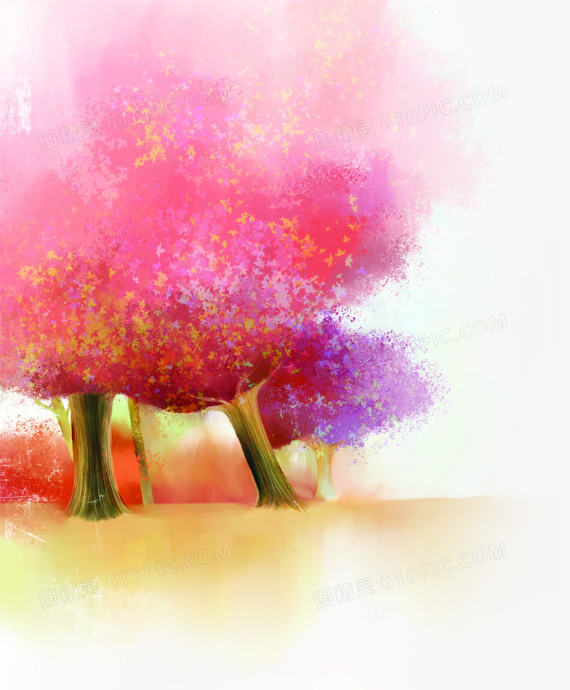 彩绘风格秋天的枫叶环境渲染效果合成
