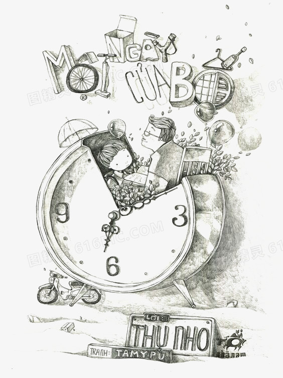 关键词:黑白插画儿童插画童话创意素描时钟图精灵为您提供创意闹钟