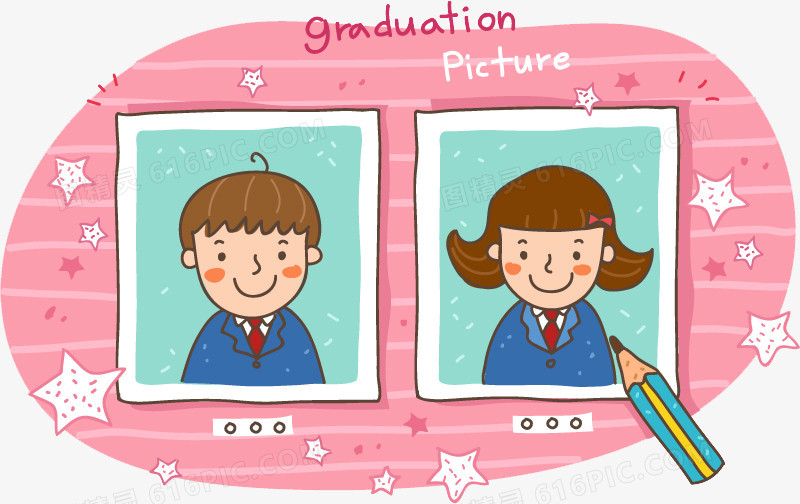 卡通男孩与女孩毕业照片矢量素材