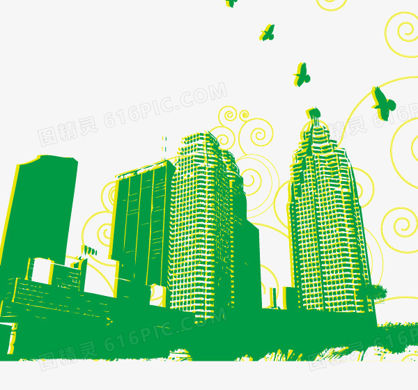 绿色城市剪影矢量图