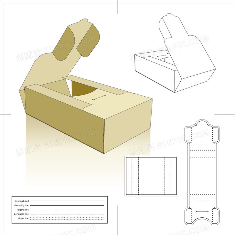 创意包装盒效果图含刀模