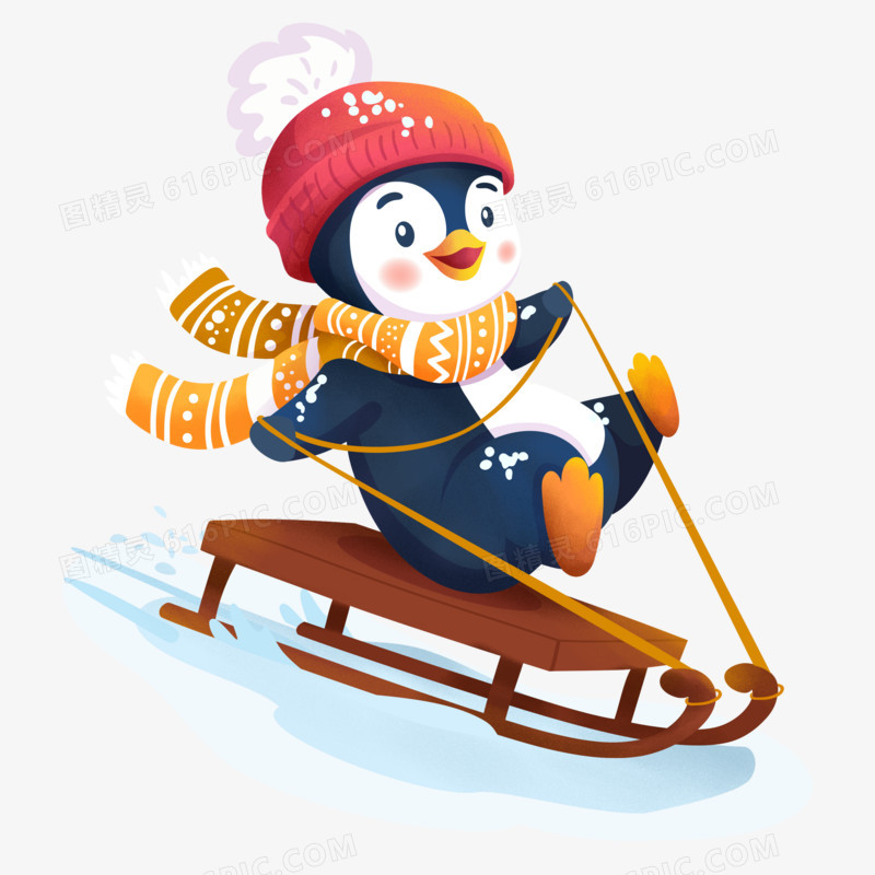 手绘卡通滑雪的企鹅免抠素材