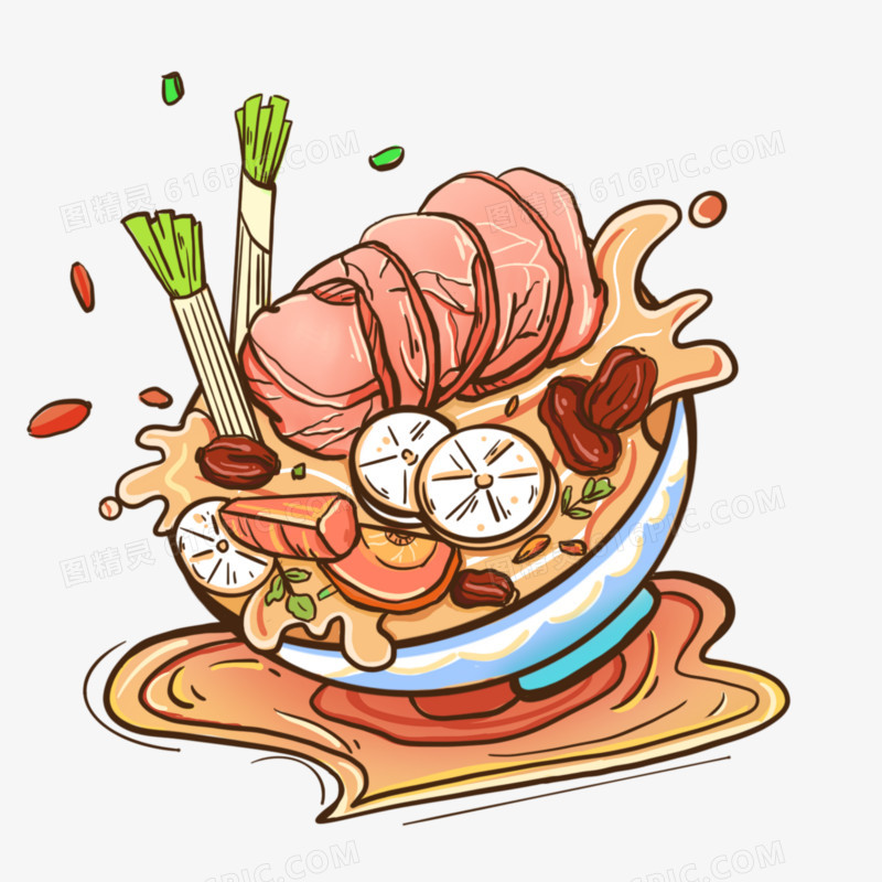 手绘国潮羊肉汤插画元素
