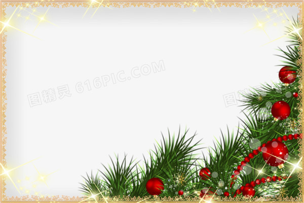 卡通圣诞装饰相框边框松树叶