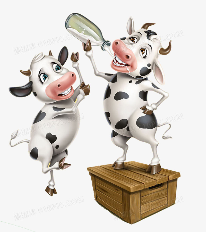喝奶的奶牛创意卡通素材