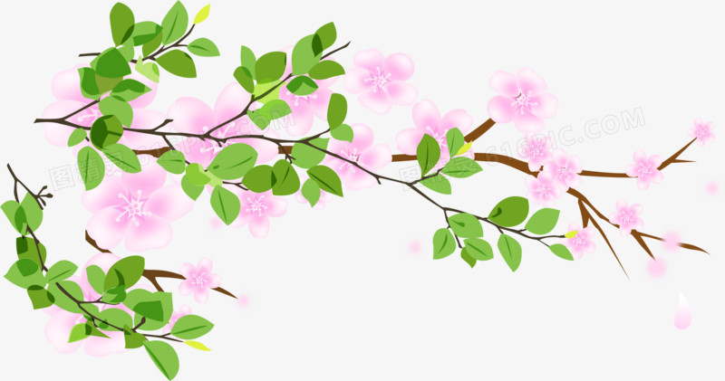 绿叶粉色小花春天背景