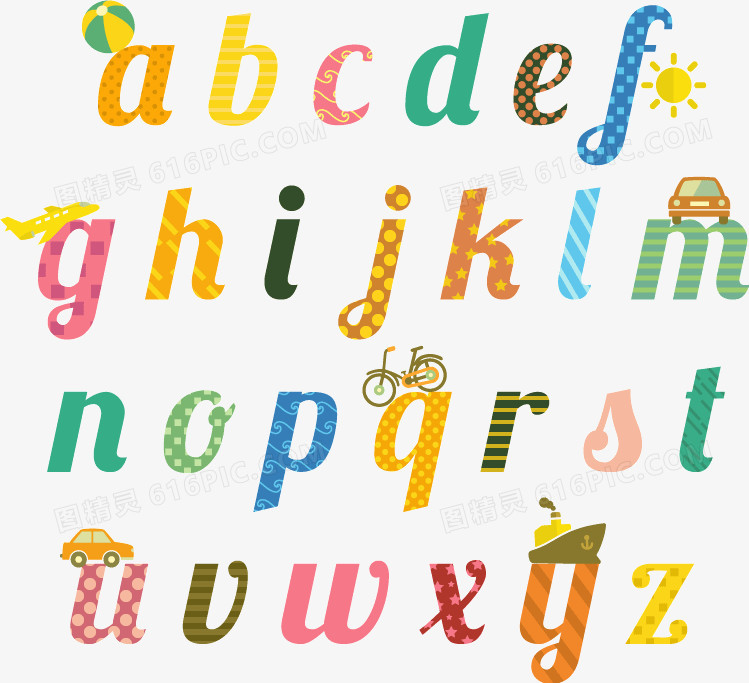 26个童趣英文字母设计矢量素材