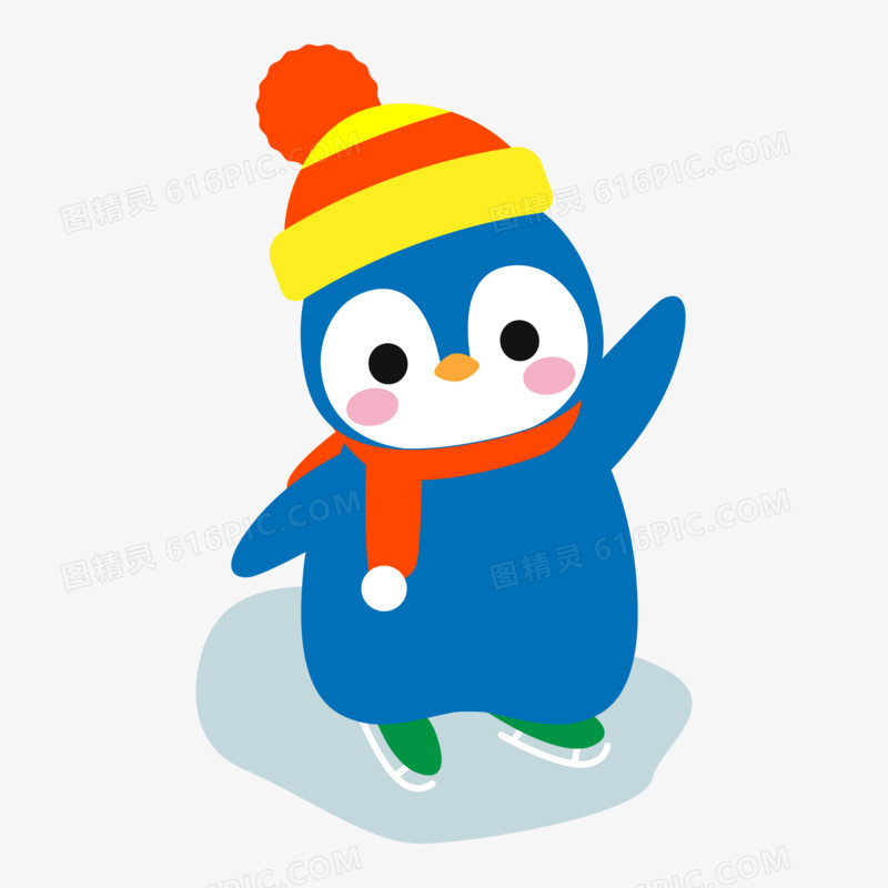 卡通拟人企鹅溜冰素材