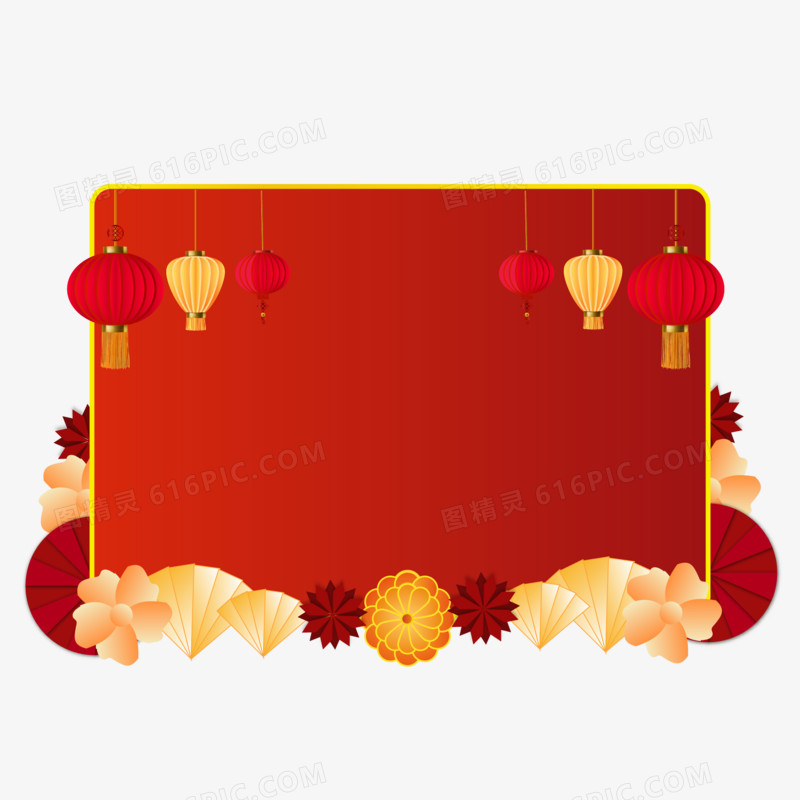 手绘春节过年红色边框素材