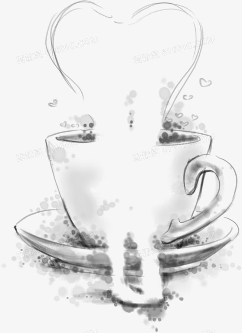创意合成素描手绘咖啡杯