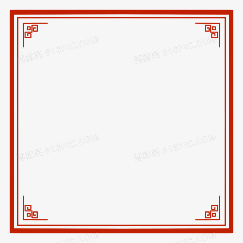 手绘正方形红色中国红边框素材