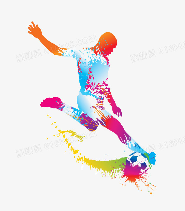 足球运动员喷墨水彩剪影
