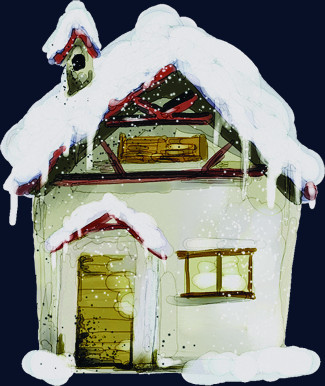 手绘创意合成雪景房子