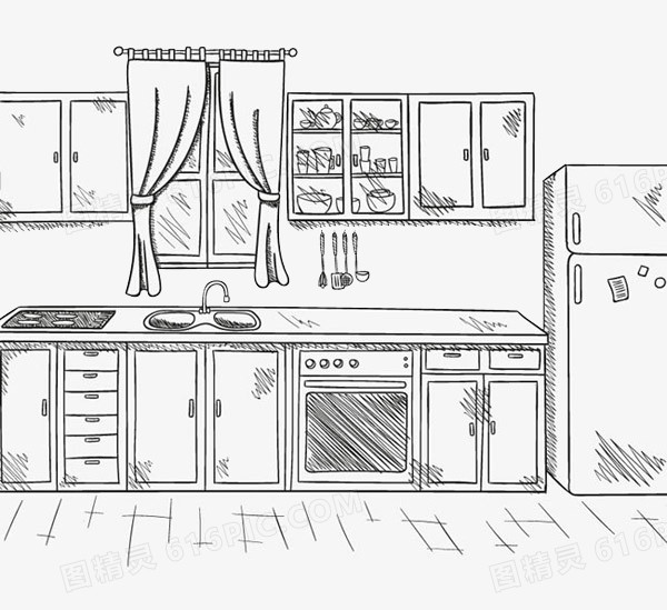 手绘厨房橱柜背景