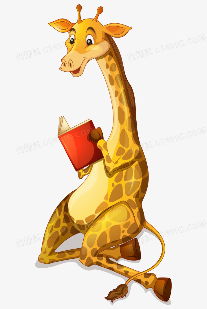 卡通手绘可爱长颈鹿看书