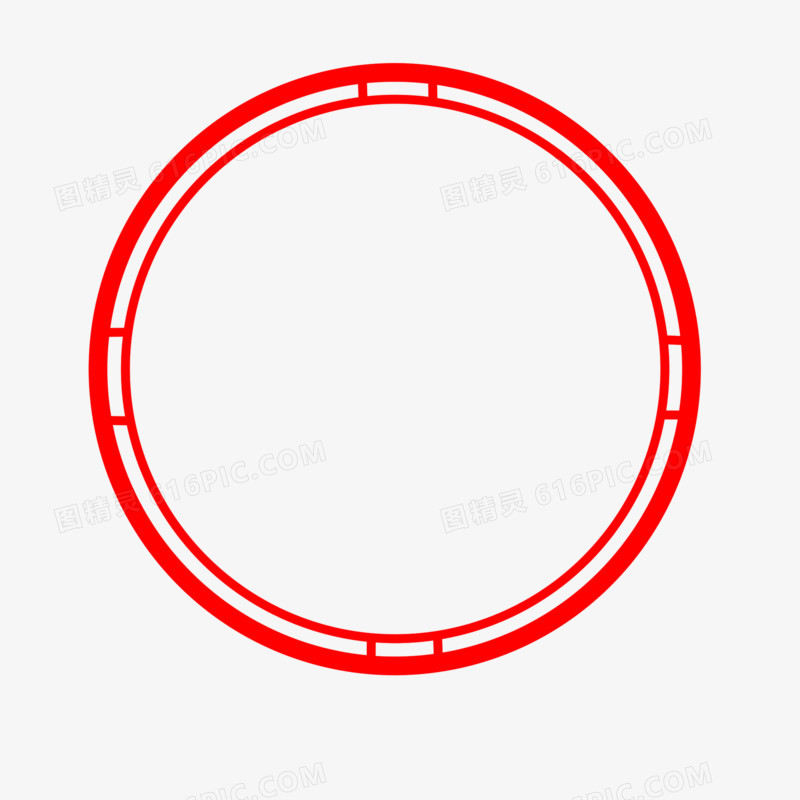 手绘红色粗线条中式圆形边框素材