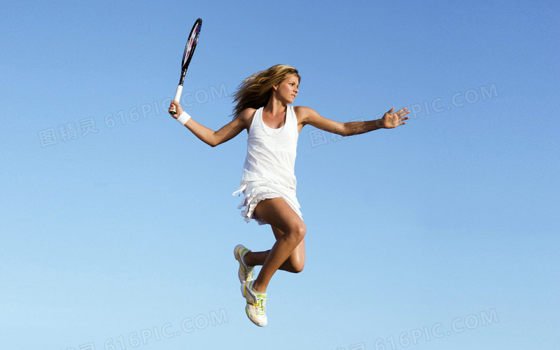 跳起的网球运动少女海报背景