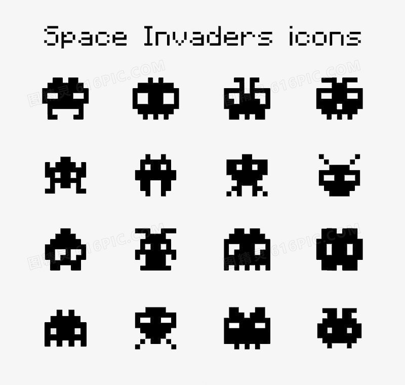 黑色点像素太空侵入者人物图标
