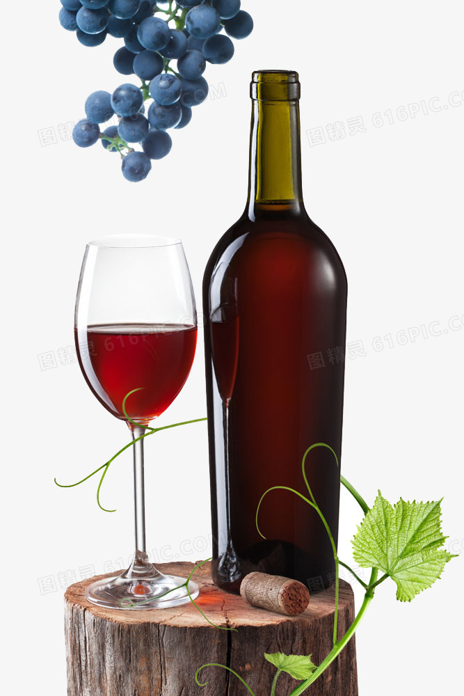 木桩上的葡萄酒图片