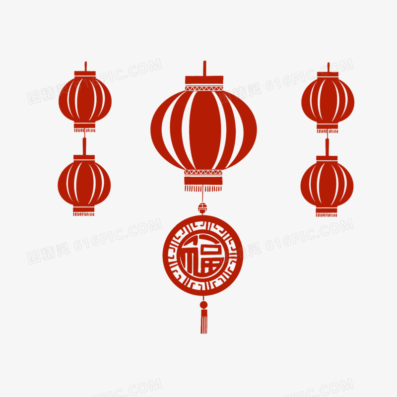 红色扁平中国风剪纸装饰素材