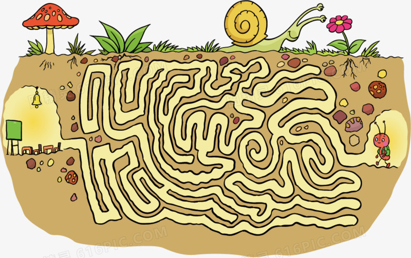 关键词:              蜗牛蘑菇蚂蚁彩色卡通手绘迷宫地下