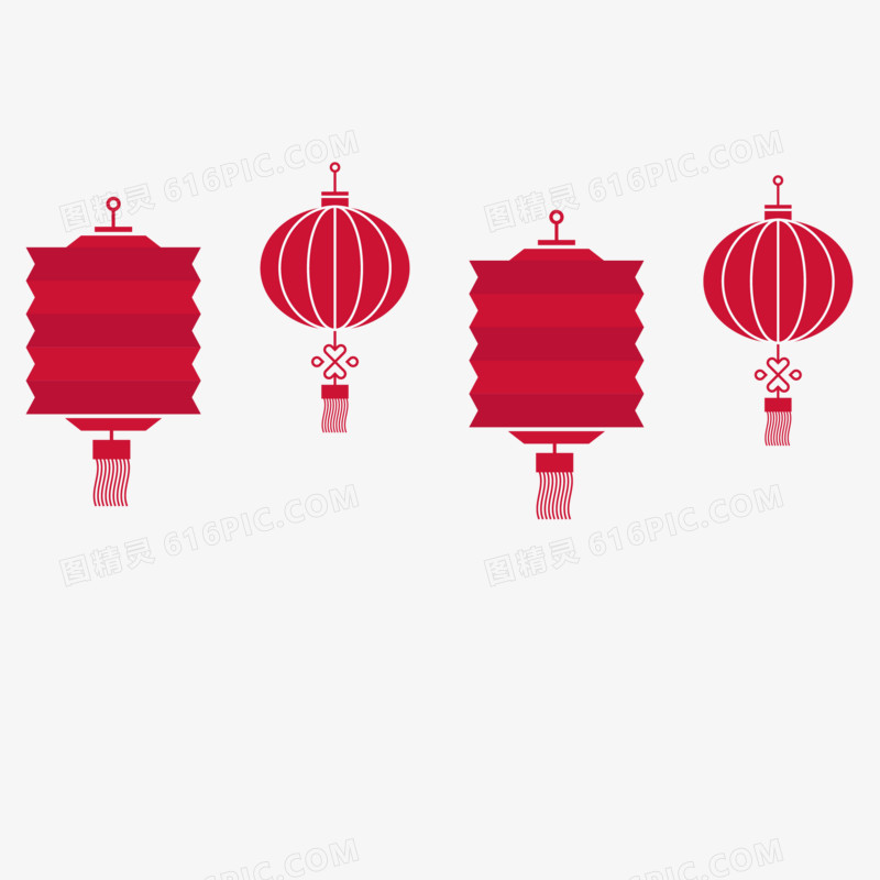 红色扁平新年灯笼剪影免抠装饰素材